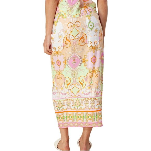 NWT HALE BOB Sophrona Pastel Paisley Print Drape Front Linen Skirt Size Small - Picture 3 of 8
